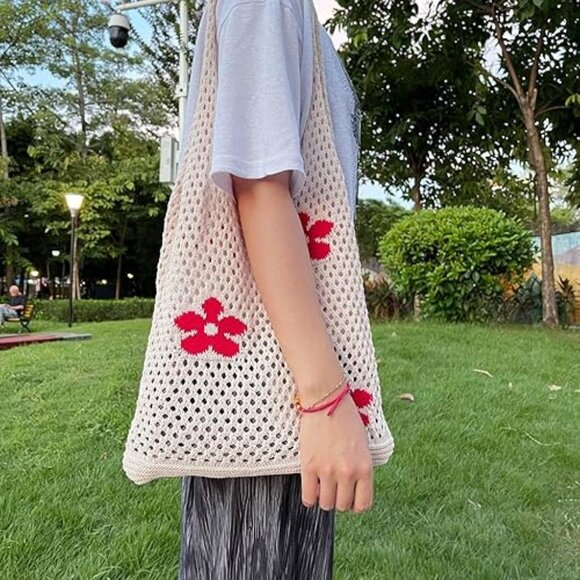 Handbags - Beige Crochet Tote Bag